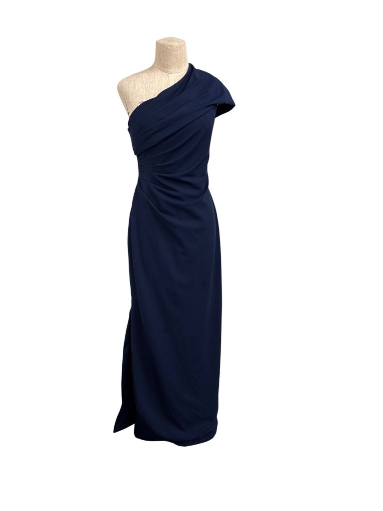 Db Studio One-Shoulder Navy Blue Ruched Formal Evening Gown Size 8, Fundraiser S